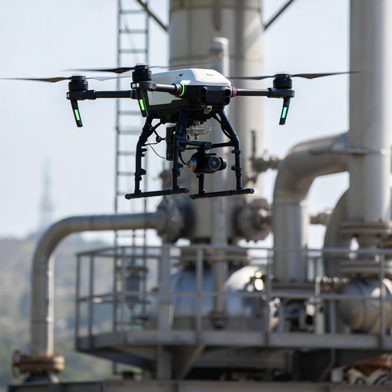 dron industrial inspeccionando planta